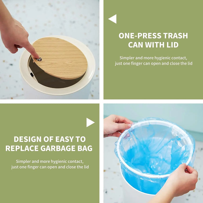 7L Round Wood‑Grain Press Dustbin with Legs