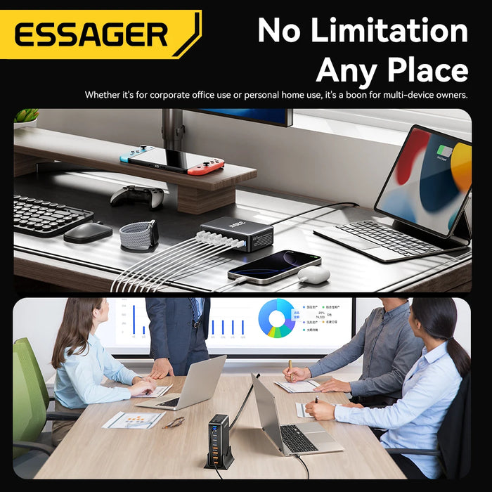 320W GaN 8‑Port Desktop Charger — 4×USB‑C & 4×USB‑A, 100W PD