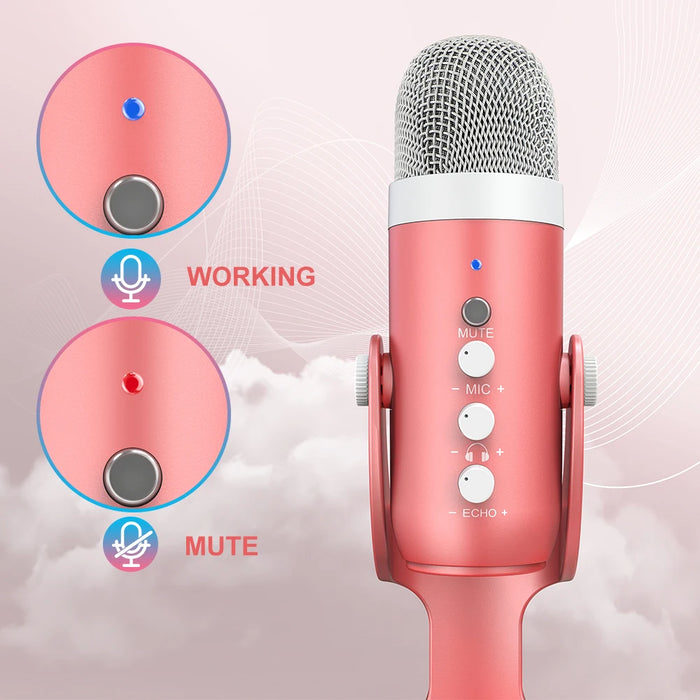 USB Condenser Microphone — Pink Studio Mic for PC, Mac, Phone, Streaming & Gaming