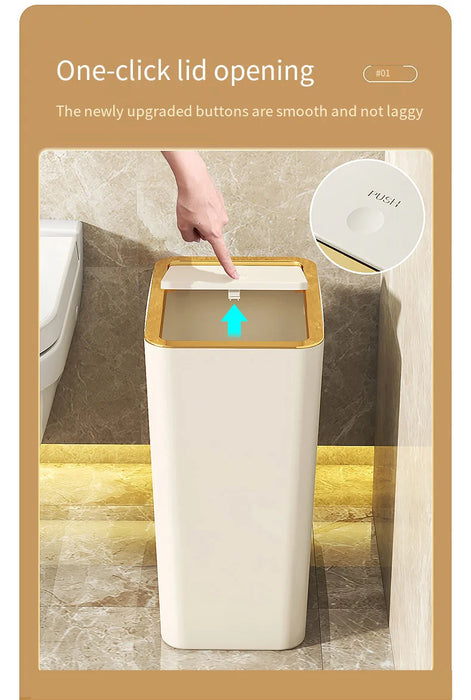 Slim Press-Top Pop-Up Bin — One-Touch Lid, Airtight Odour Lock, 10L