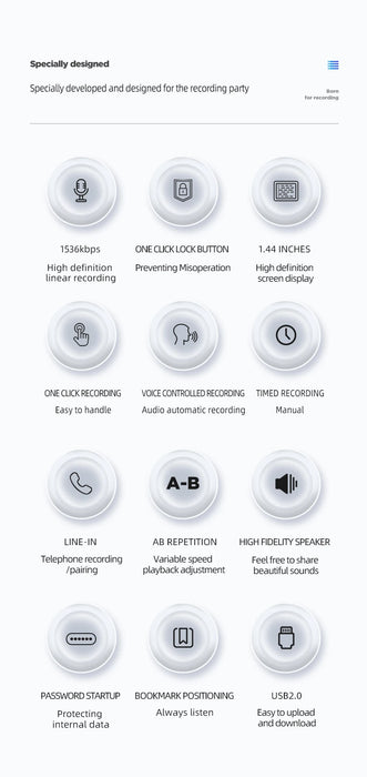 Large-screen USB-C Rechargeable Voice Recorder with Noise Reduction and TF Card Support