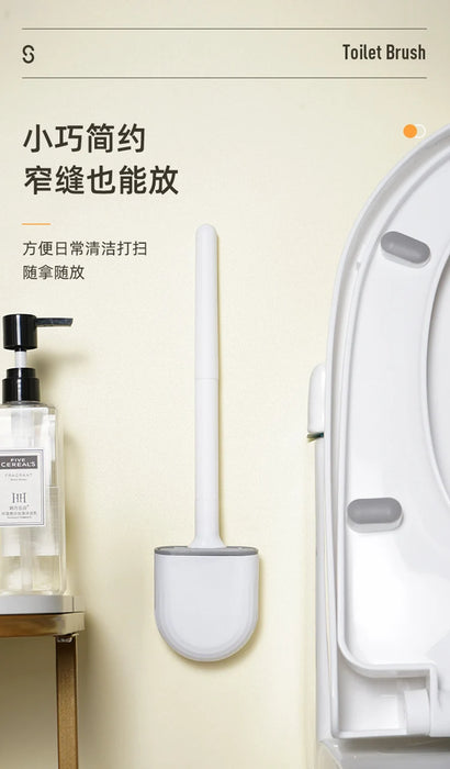 Silicone Toilet Brush with Quick‑Dry Base, Flexible Flat Head and Non‑Slip Handle