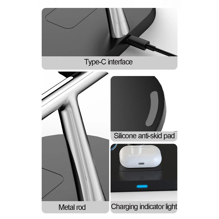 30W 3-in-1 Magnetic Wireless Charger Stand — Fast Charge for iPhone 12–17, Apple Watch (Series 2–8 & SE) & AirPods