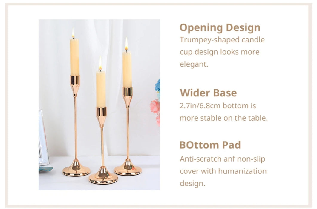3-Piece European-Style Metal Candlestick Set – Wedding & Table Holders