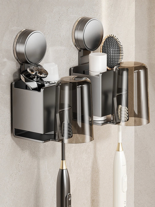 Suction-Cup Toothbrush Holder with Squeezer and Mouthwash Cup — Perforation-Free