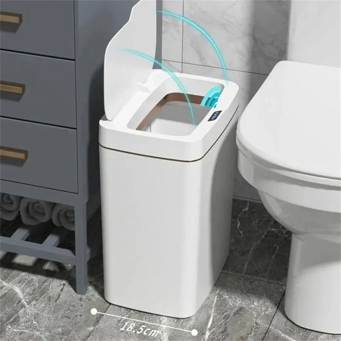 Smart Touchless Bathroom Bin — 15L Narrow Automatic Sensor Waste Bin, White