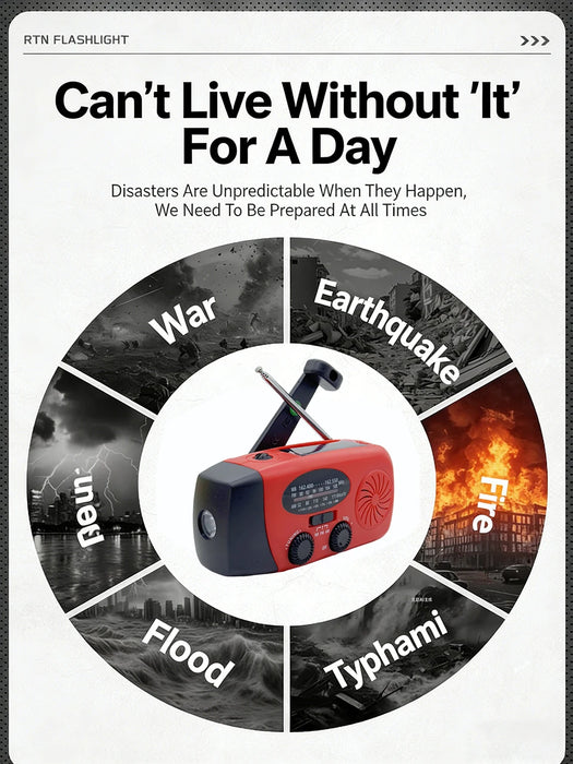 Hand-cranked Solar Power Generator Radio Flashlight — FM AM WB NOAA Power Bank