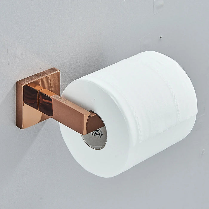Rose Gold Bathroom Hardware Set — Stainless Steel Towel Rail, Toilet Paper Holder & Hook