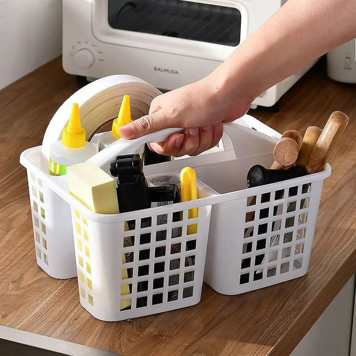 Portable Plastic Shower Caddy with Handle — Divided Storage Basket 30×20×13cm