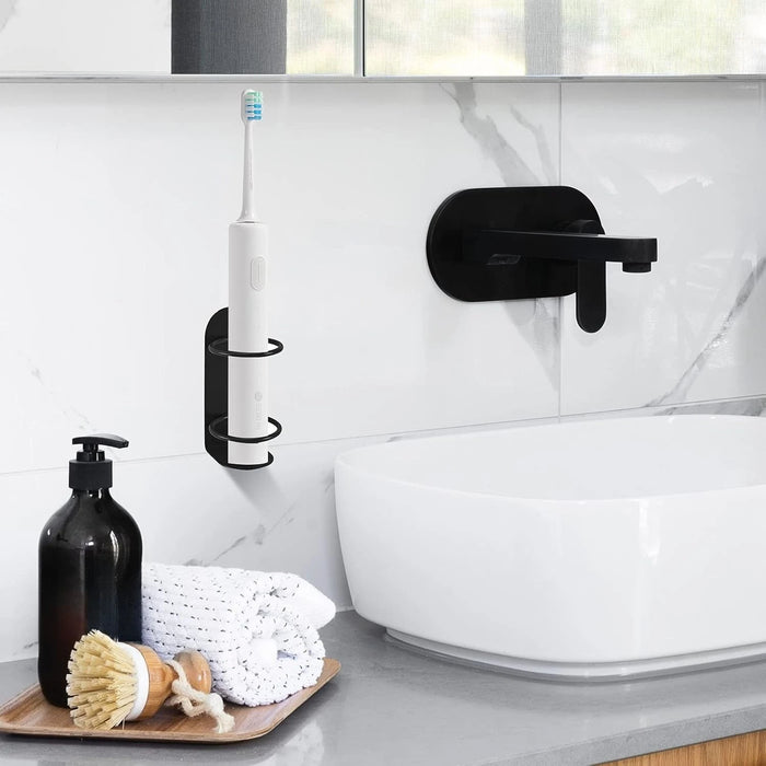 Adhesive Wall-Mounted Electric Toothbrush Holder — Steel, No-Drill