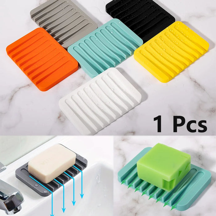 Single-Pack Silicone Self-Draining Soap Dish – Non-Slip Countertop Holder, 11.5×8×1 cm
