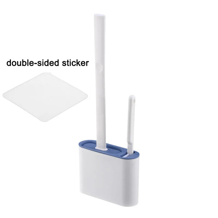 Wall-mounted Silicone Toilet Brush & Holder — Long Non-slip Handle, Ventilated Case, No-drill Fit