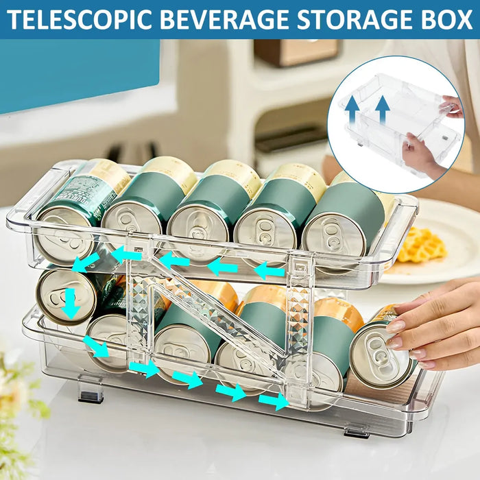 2-Tier Rolling Can Dispenser – Expandable Fridge Can Organiser