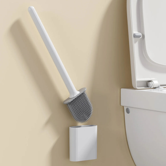 Mini Silicone Toilet Brush with Anti‑Drip Base — Flexible Soft Bristles, Quick‑Dry Holder