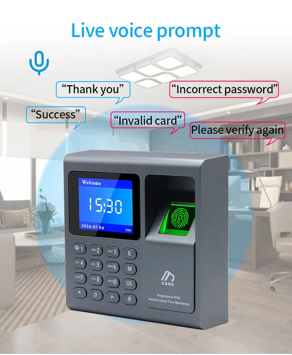 Fingerprint & RFID Access Control Time Recorder — 1000 Users, USB Attendance