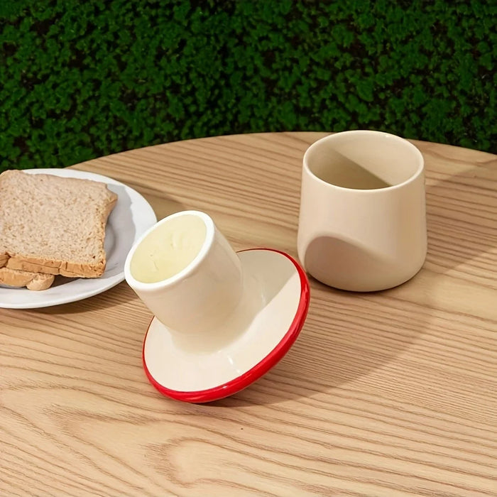 Single Speckled White Butter Crock with Lid — Ceramic French Butter Dish for Spreadable Butter