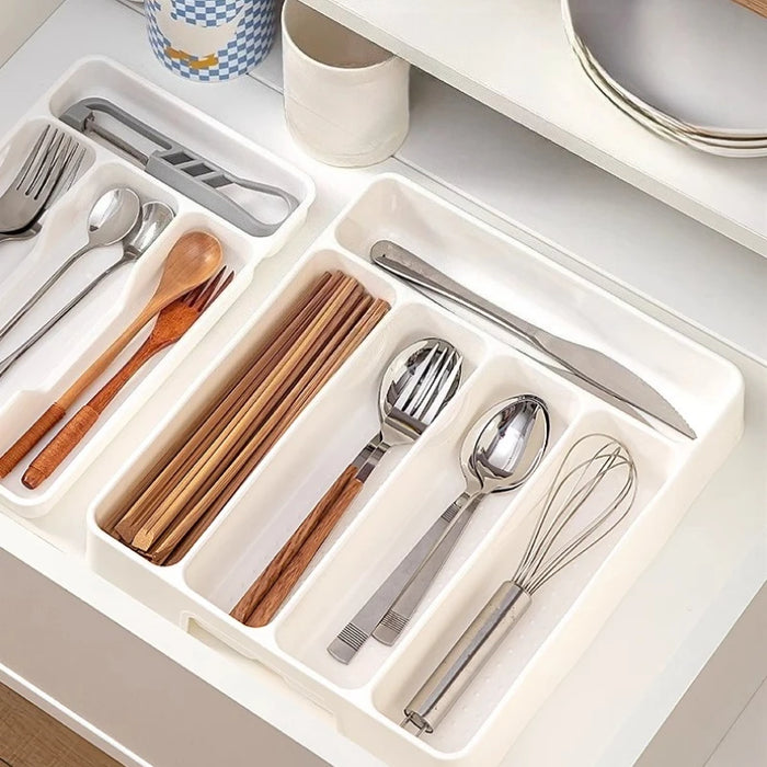 Adjustable Kitchen Drawer Organiser Tray — Moveable Dividers for Cutlery & Utensils