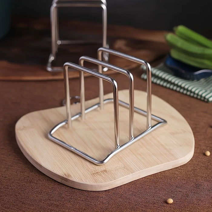 Stainless Steel Space-Saving Pot Lid & Cutting Board Rack - Heavy-Duty Countertop Organiser (1pc)