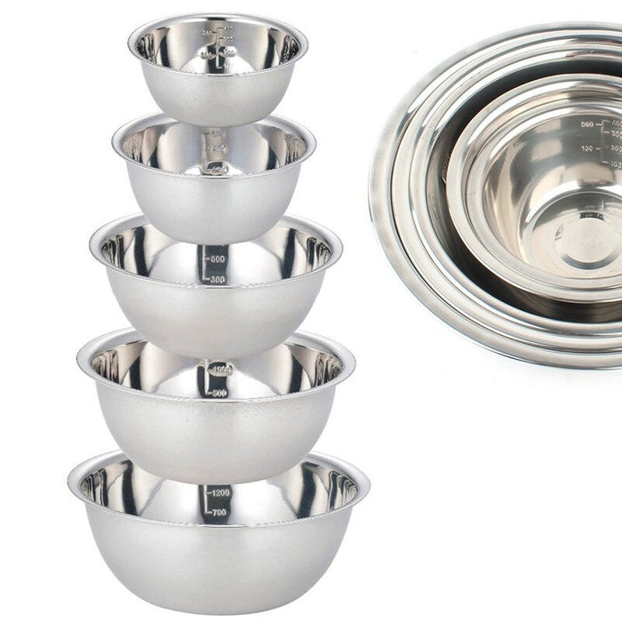 5-piece Stainless Steel Nesting Mixing Bowls (14–24cm) – Non-slip, Lightweight