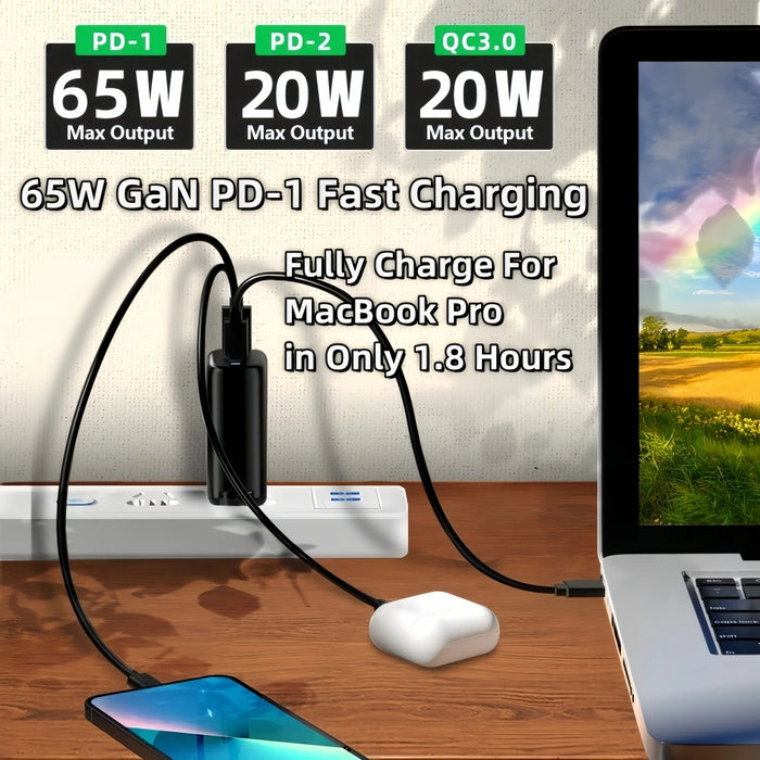 85W GaN USB‑C Charger – PD/PPS/QC Fast Charge, 2x USB‑C + USB‑A (UK/EU/US/KR)