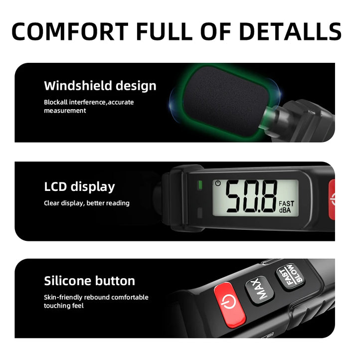 Digital Sound Level Meter (30–130 dB, A‑weighted) – Handheld Decibel Monitor