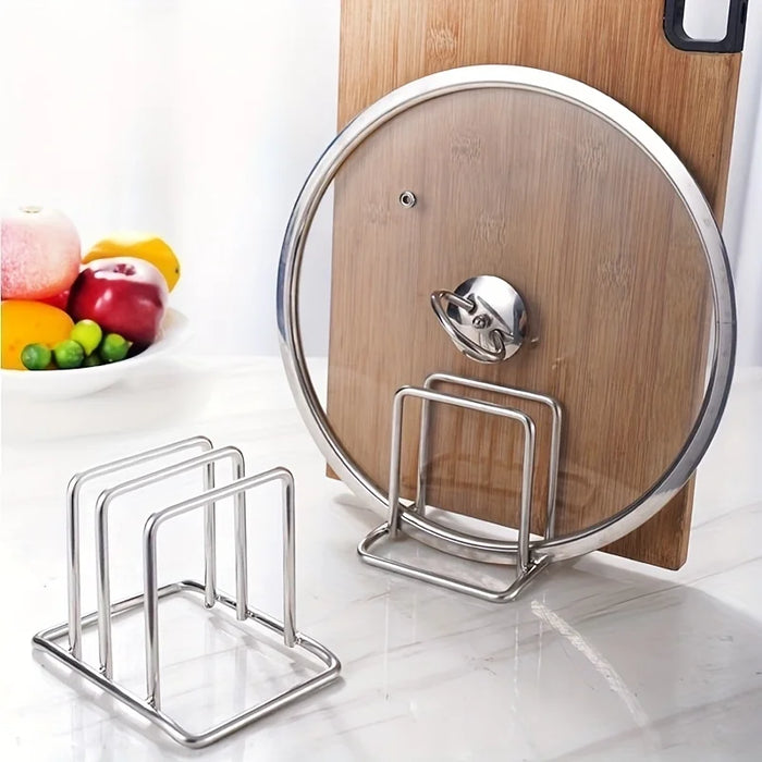 Stainless Steel Space-Saving Pot Lid & Cutting Board Rack - Heavy-Duty Countertop Organiser (1pc)