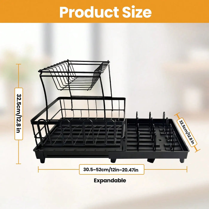 2-Tier Dish Drainer Rack with Utensil Holder – Space-Saving Metal Drying Rack