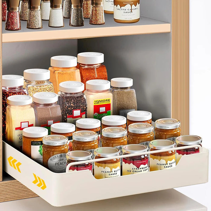 Pull-Out Sliding Cabinet Storage Box — Stick-On Kitchen & Pantry Organiser (Beige)