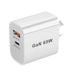 65W GaN USB‑C PD 3.0 2‑Port Wall Charger — USB‑A + USB‑C, White (UK/EU/US/AU plugs)