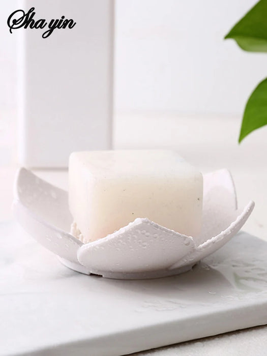 Silicone Lotus Soap Dish with Drain — Single Bathroom Soap Holder