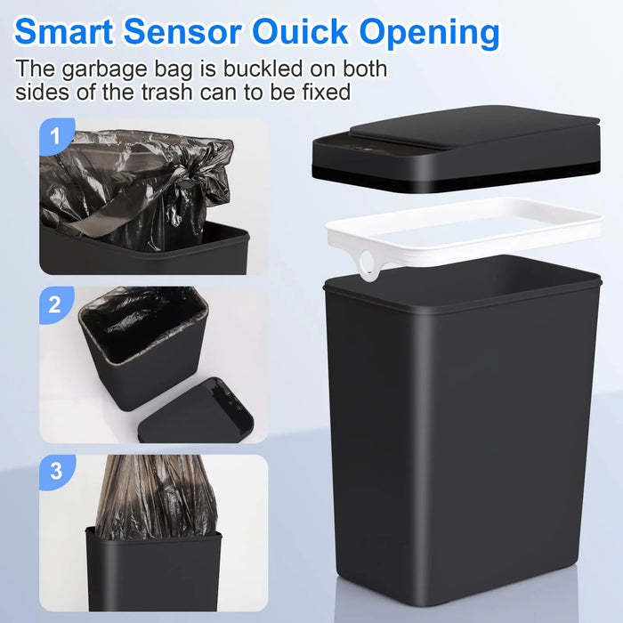 12L Touchless Sensor Bin — Slim Motion-Activated Lid for Bathroom, Kitchen & Office