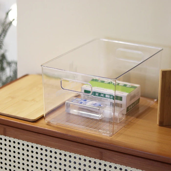 Reusable Plastic Medicine Box with Bamboo-style Cover — Black, Solid-colour