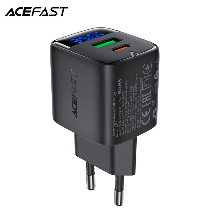 35W GaN USB-C + USB-A Fast Charger with LED Power Display (EU Plug)