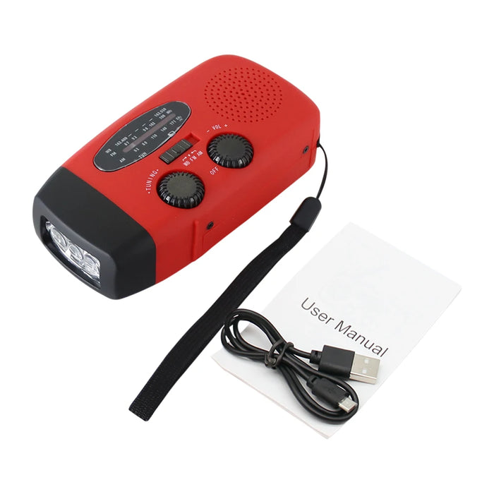 Emergency Solar & Hand‑Crank Radio with 2000mAh Power Bank, LED Torch & AM/FM