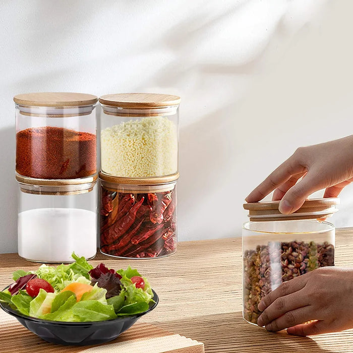 10-piece Glass Storage Jar Set — 5×250ml & 5×350ml with Airtight Bamboo Lids, Labels & Spoon