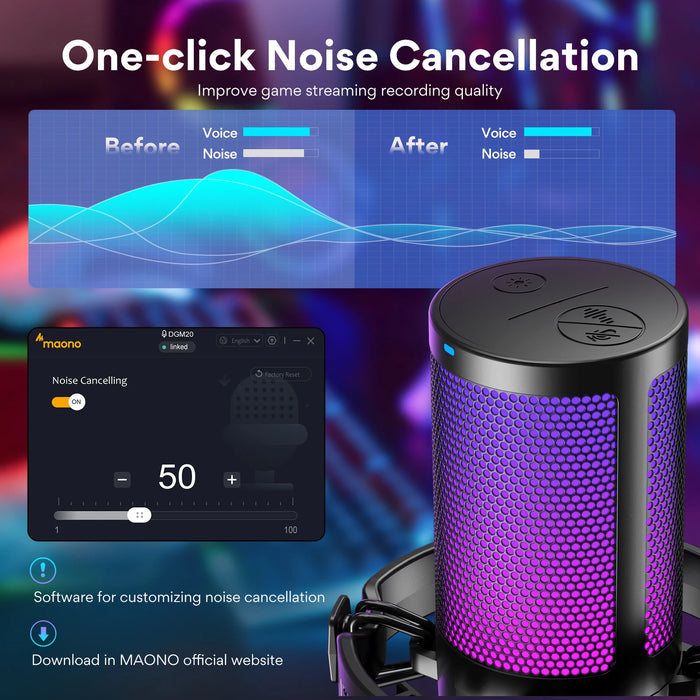 DGM20 USB Gaming Microphone — RGB, ENC Noise Reduction & Tap-to-Mute