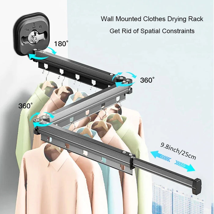 Retractable Wall-Mounted Clothes Drying Rack — Foldable Aluminium, Space-Saving