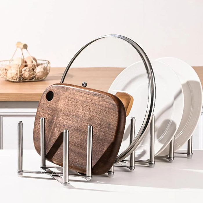 Retractable Foldable Stainless Steel Plate & Pot Lid Rack — Adjustable Dish and Tableware Organiser