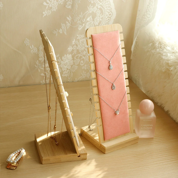Bamboo Jewellery Display Stand — Large Capacity Necklace & Bracelet Rack (Desktop)