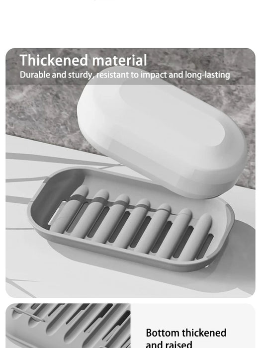 Portable Sealed Soap Box – Waterproof Travel Soap Dish with Draining Design, White 8×5×11cm