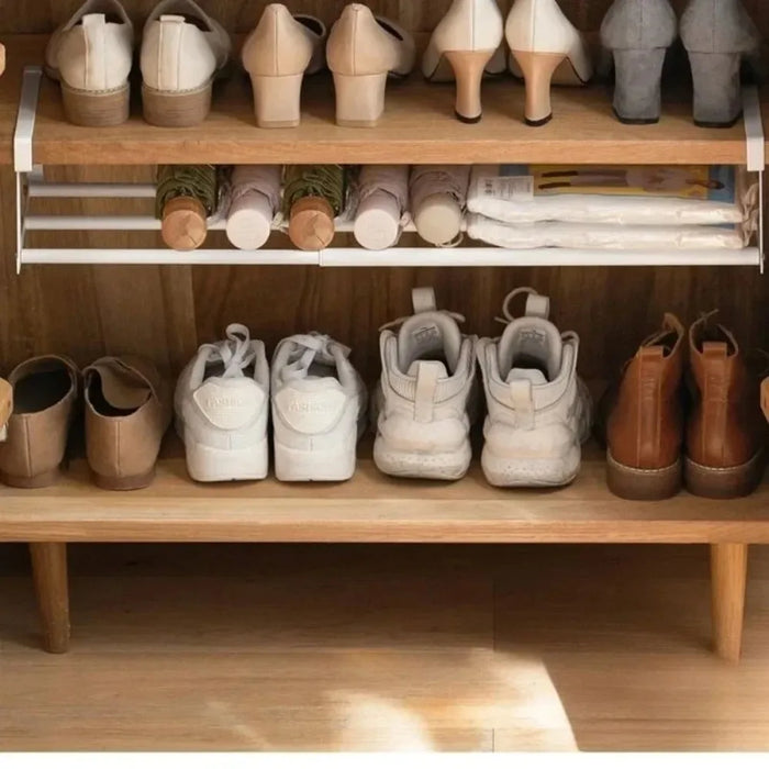 Telescopic Under-Shelf Shoe Rack — Space-Saving Double-Tier Organiser (White)