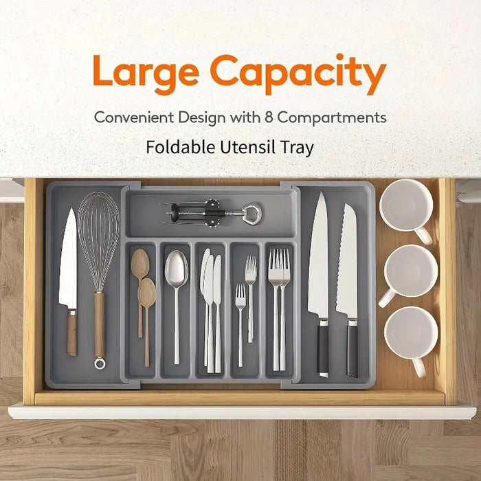 Adjustable Cutlery Drawer Organiser – Expandable Plastic Tray with Dividers