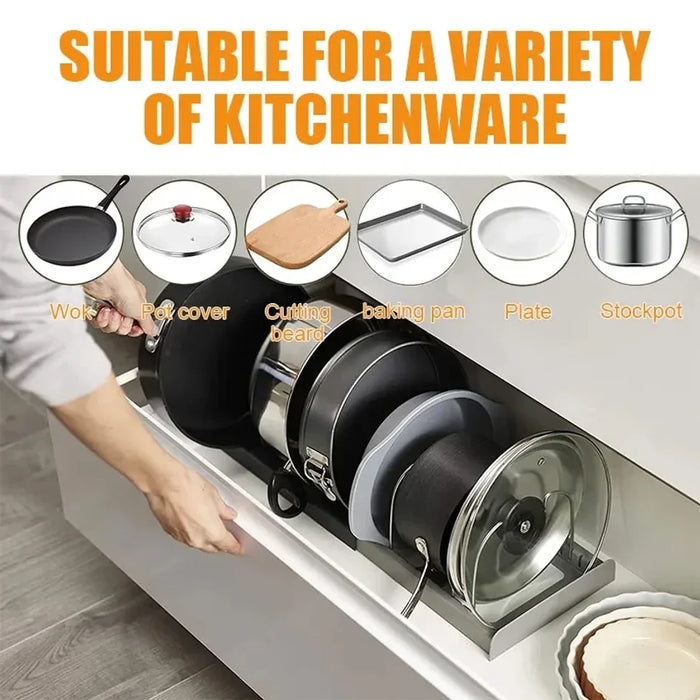 Expandable Stainless-Steel Pot & Pan Organizer Rack with 7 Dividers