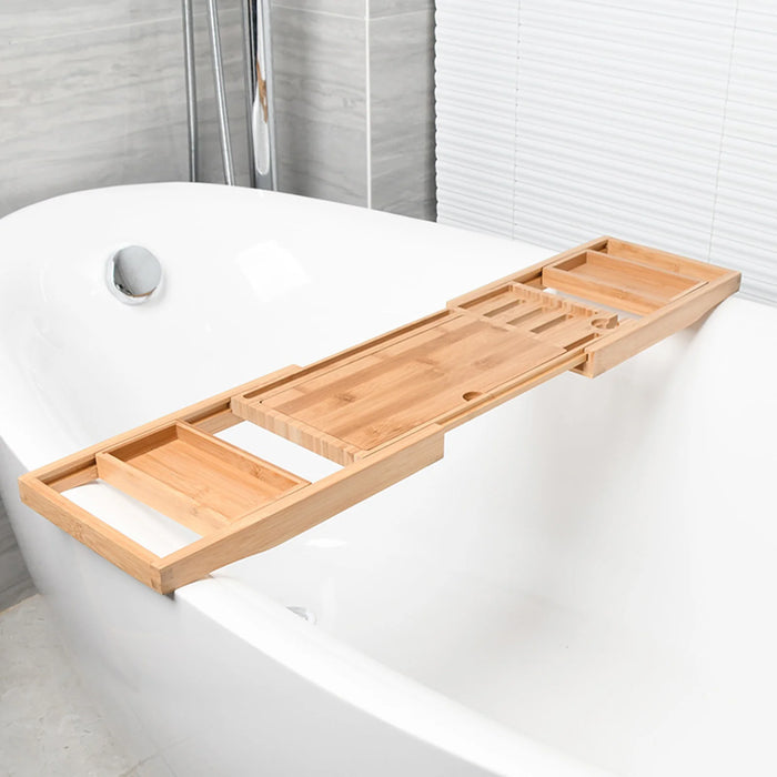 Expandable Wooden Bathtub Caddy Tray – Telescopic, Non‑slip Tablet & Soap Holder