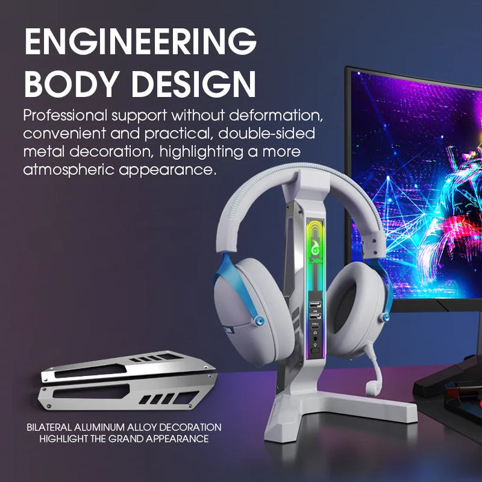 RGB Headset Stand with Sound‑Activated Lights and USB Dock