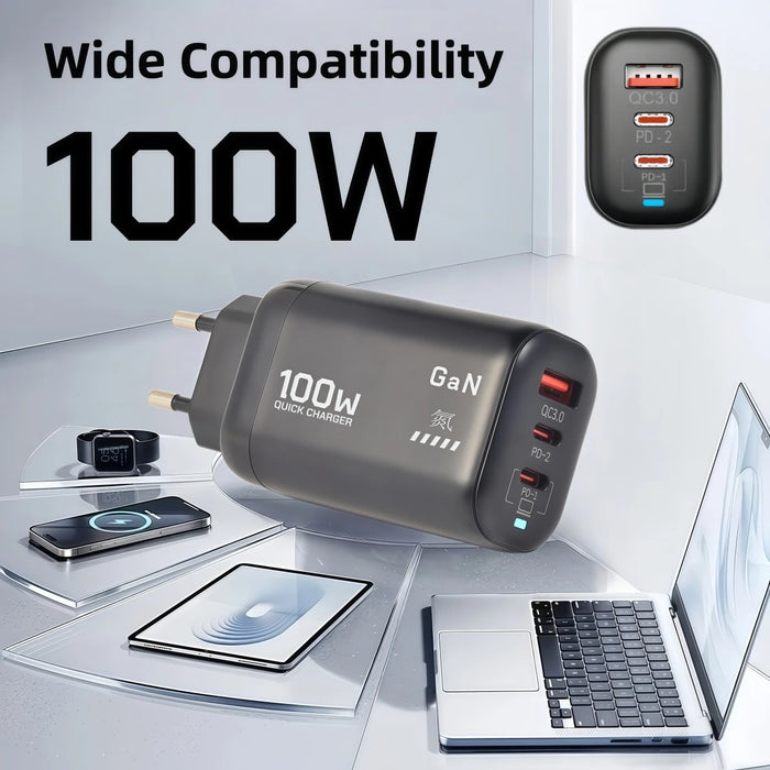 100W GaN USB-C PD Fast Charger – QC3.0 & PPS (UK/EU/KR)