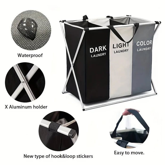 Large Foldable Laundry Sorting Basket – 2 or 3 Compartments, Oxford Fabric
