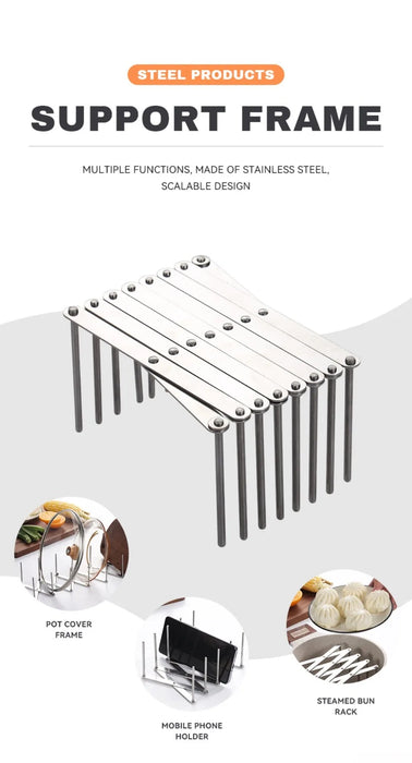 Retractable Stainless Steel Pot Lid Rack — Adjustable Foldable Kitchen Organiser