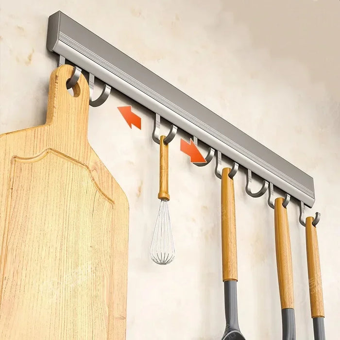 Drill-Free Wall-Mounted Aluminium Hook Rack — 6/8/10 Hook Options