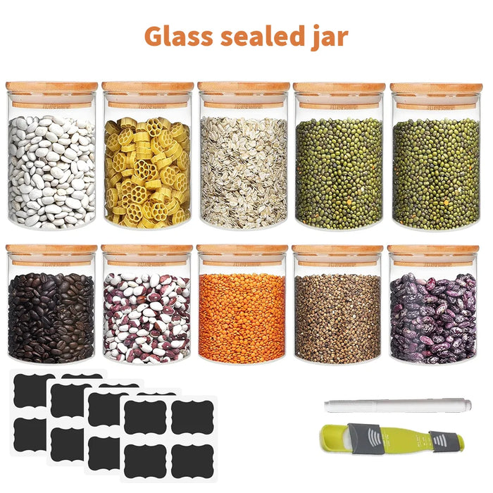 10pc Glass Storage Jar Set with Bamboo Lids — 5×350ml & 5×250ml